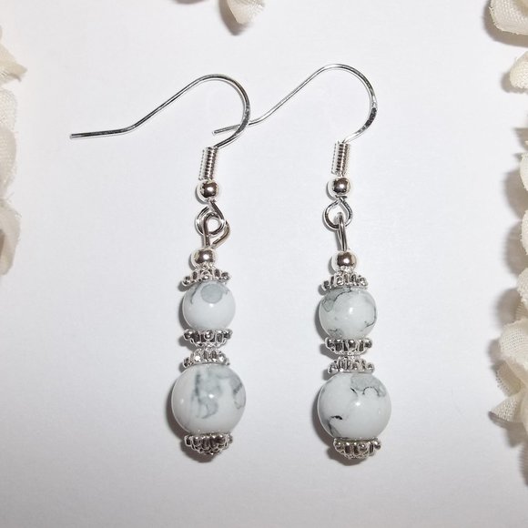 wvluckygirl Jewelry - Grey & White Marble Earrings Set NWT Handmade Beaded Dangle Drop Jewelry 4075